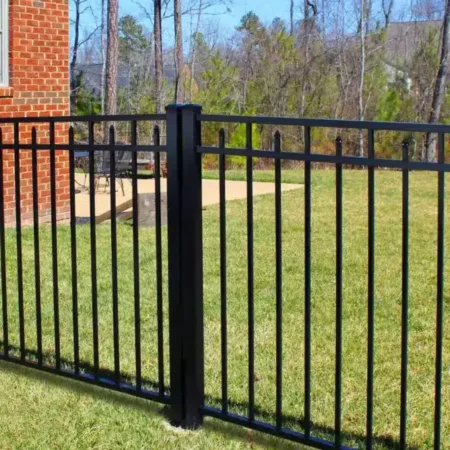 Black aluminum fence installation in Lancaster PA backyard